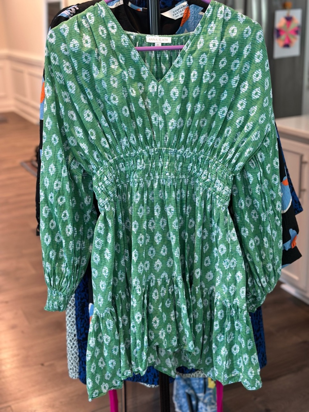 Anna Cate Green Smocked Peasant Dress - XS